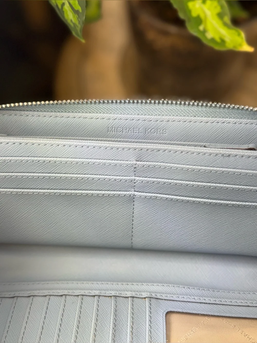 Michael Kors Pale Blue Leather Wristlet Wallet
